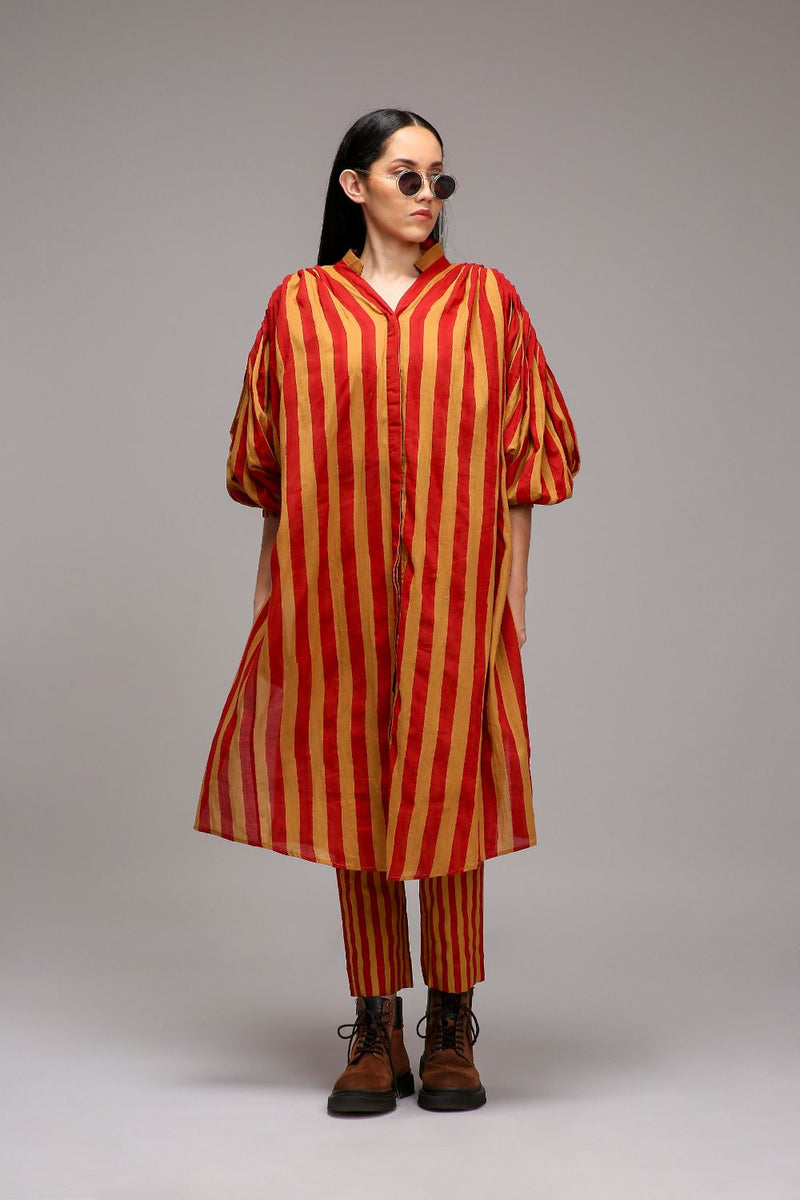 Tan-Brown Red Striped SE Pant cotton by Mati in brown color for women in Singapore
