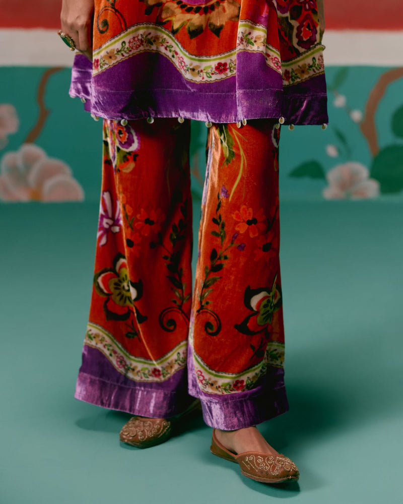 Tangerine & Purple Floral Kurta Set Buy Tangerine & Purple Floral Kurta Set from C&W | Kurta/Kurta Sets for Women by Label Mogra in purple color for women in Singapore
