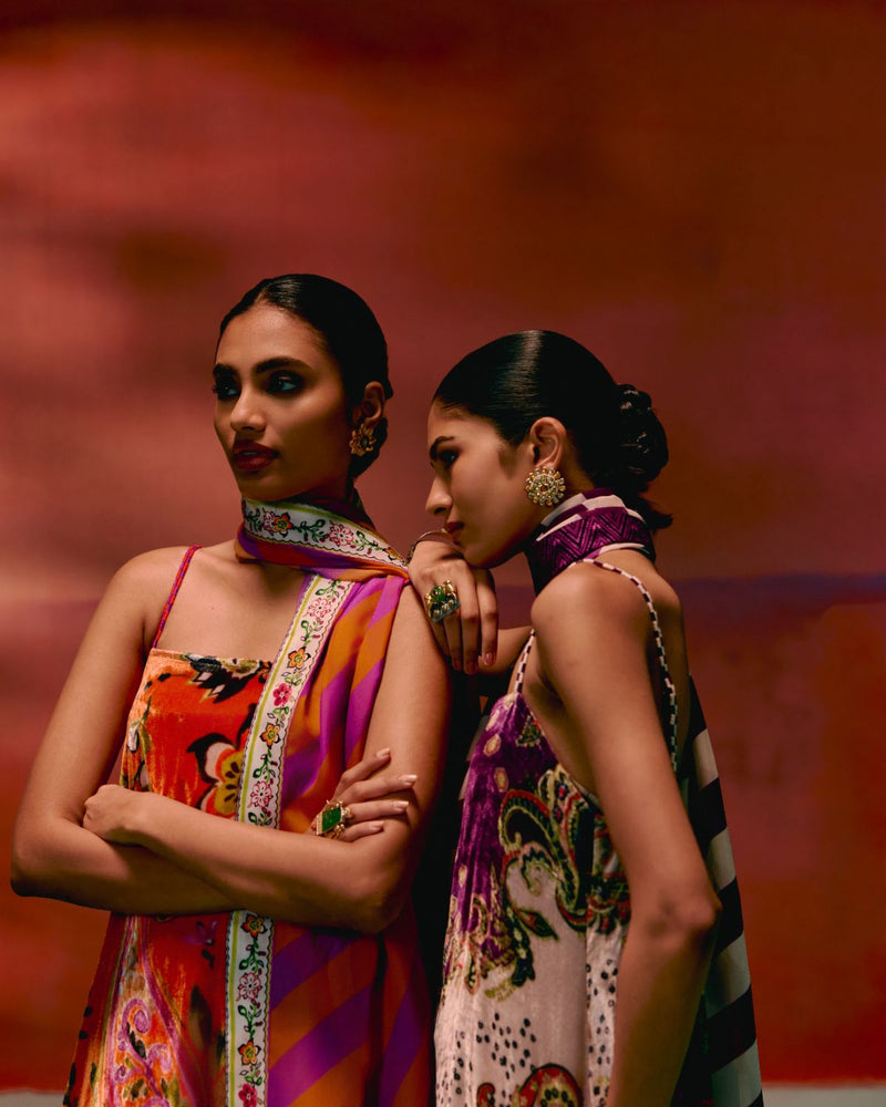 Tangerine & Purple Floral Kurta Set Buy Tangerine & Purple Floral Kurta Set from C&W | Kurta/Kurta Sets for Women by Label Mogra in purple color for women in Singapore