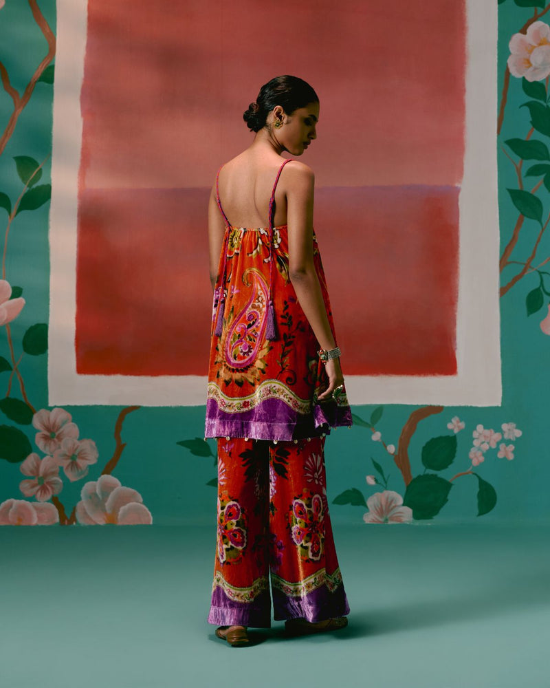 Tangerine & Purple Floral Kurta Set Buy Tangerine & Purple Floral Kurta Set from C&W | Kurta/Kurta Sets for Women by Label Mogra in purple color for women in Singapore