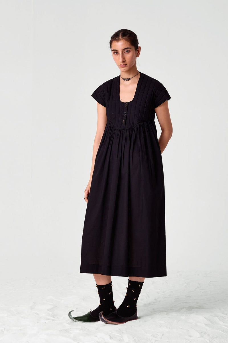 Tapti Black Quilted Embroidered Dress