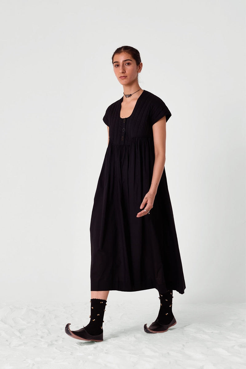 Tapti Black Quilted Embroidered Dress