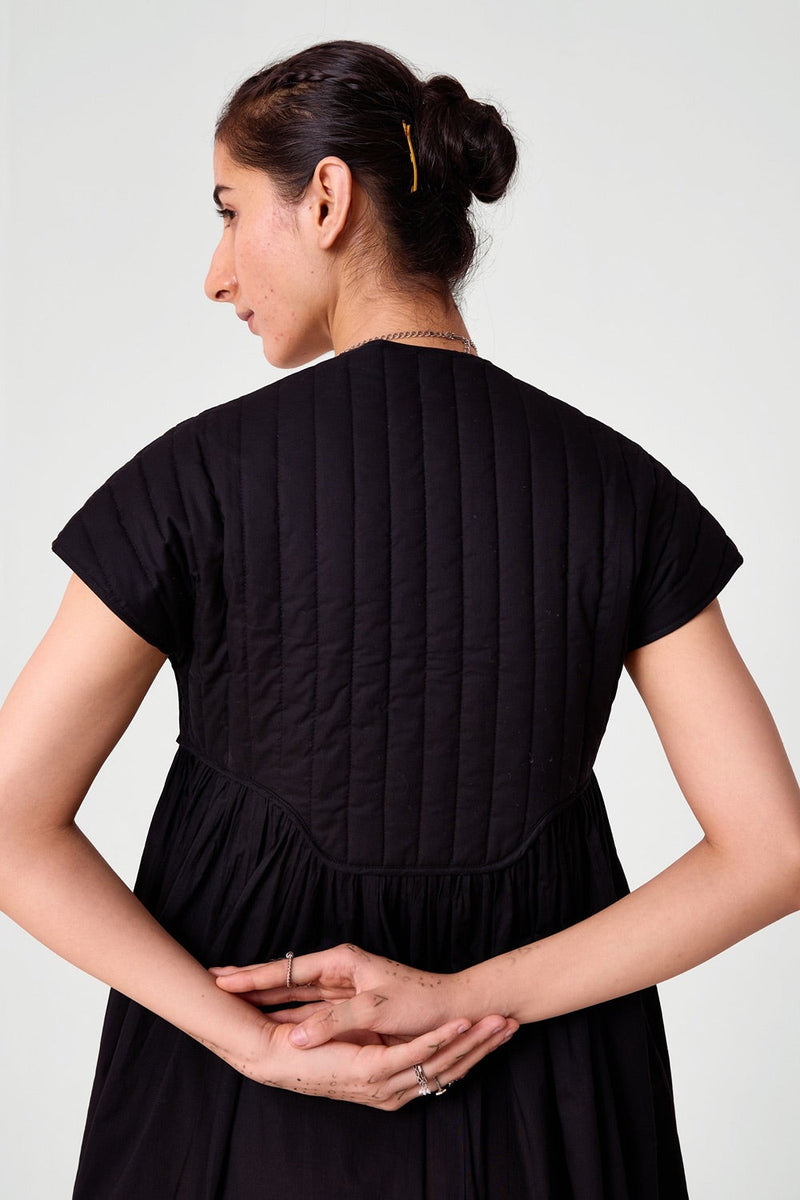 Tapti Black Quilted Embroidered Dress