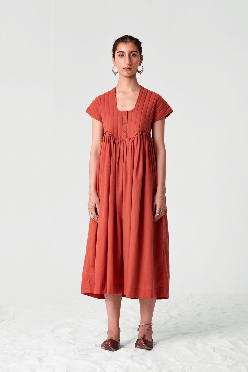 Tapti Orange Quilted Midi Dress