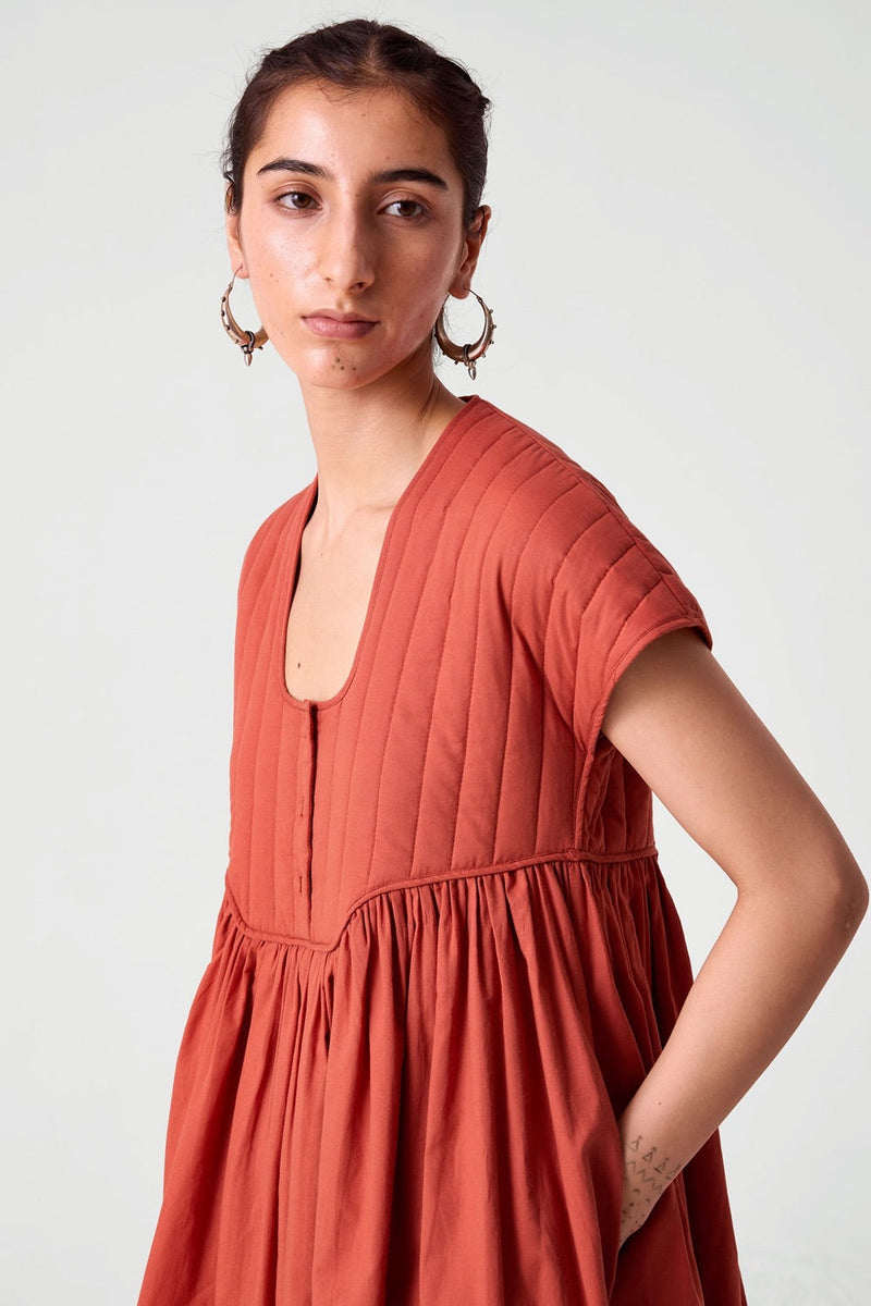 Tapti Orange Quilted Midi Dress