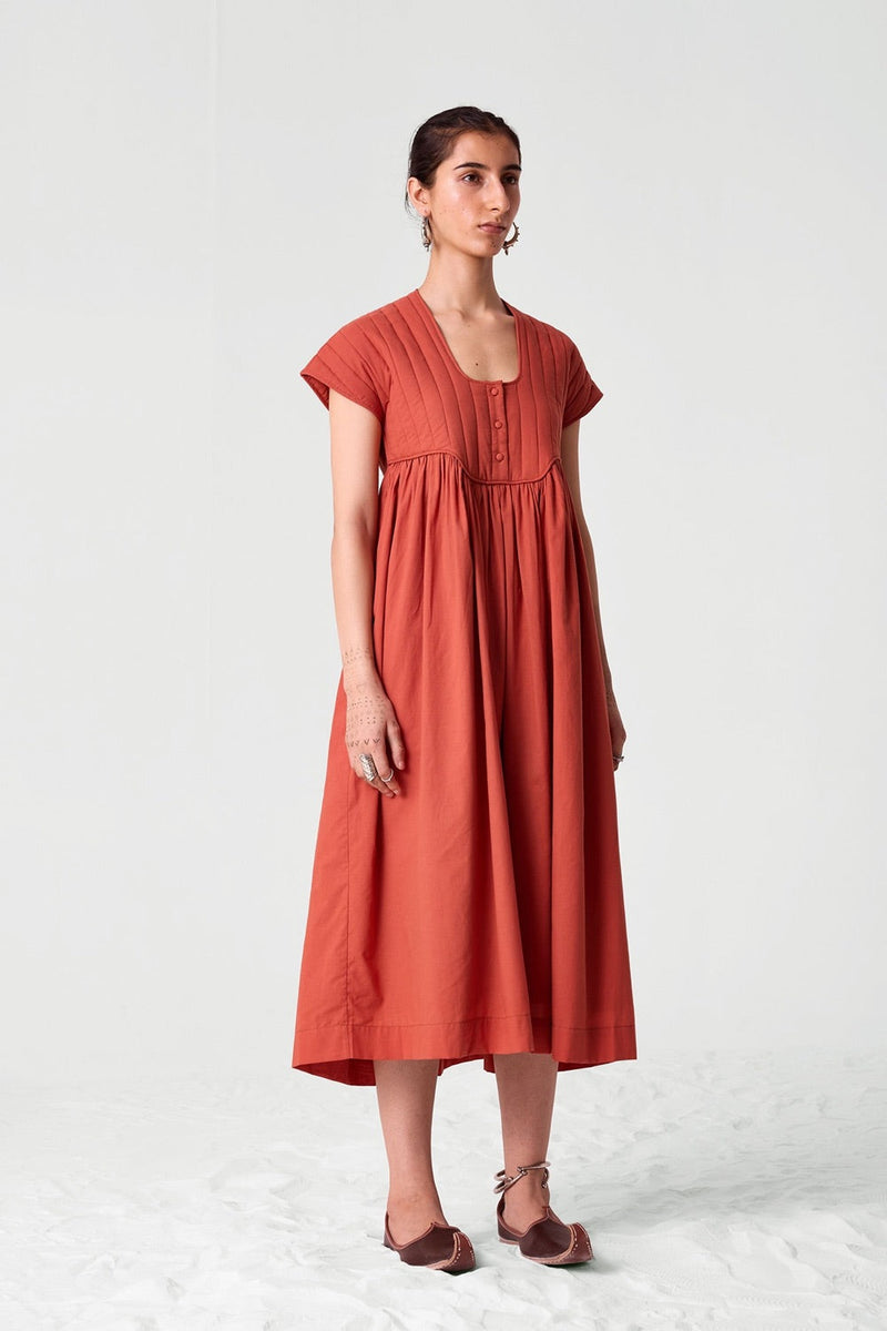 Tapti Orange Quilted Midi Dress
