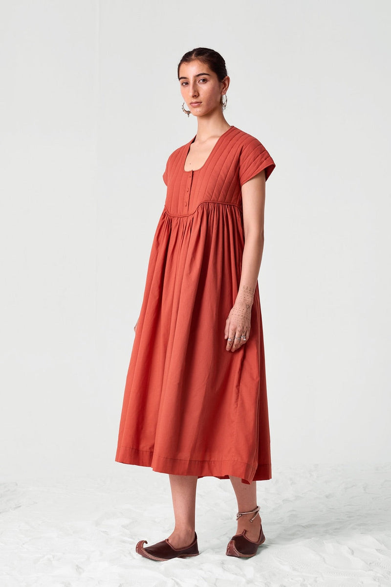 Tapti Orange Quilted Midi Dress