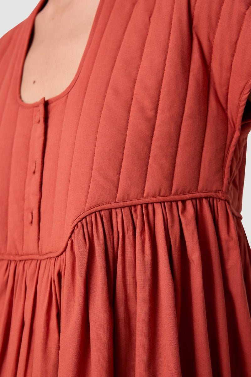 Tapti Orange Quilted Midi Dress