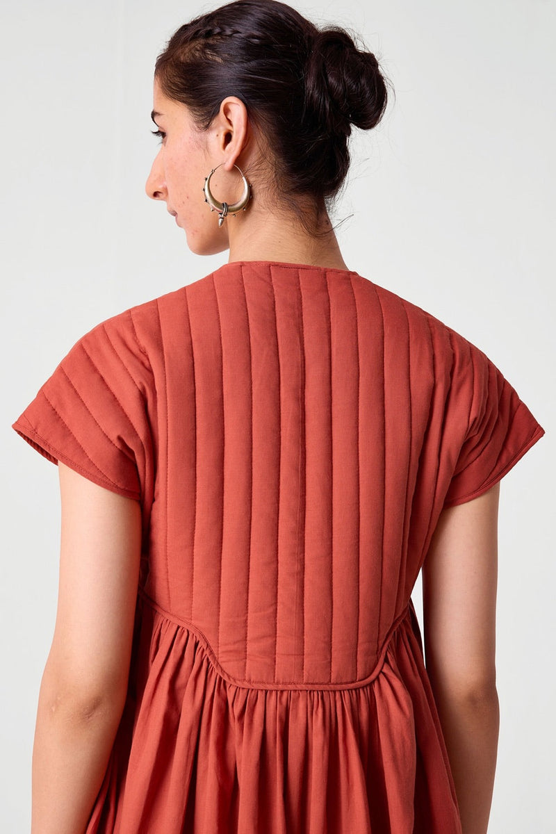 Tapti Orange Quilted Midi Dress