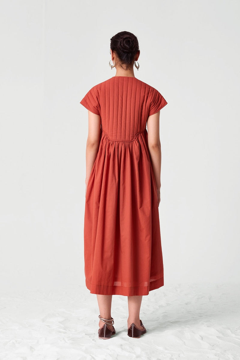 Tapti Orange Quilted Midi Dress