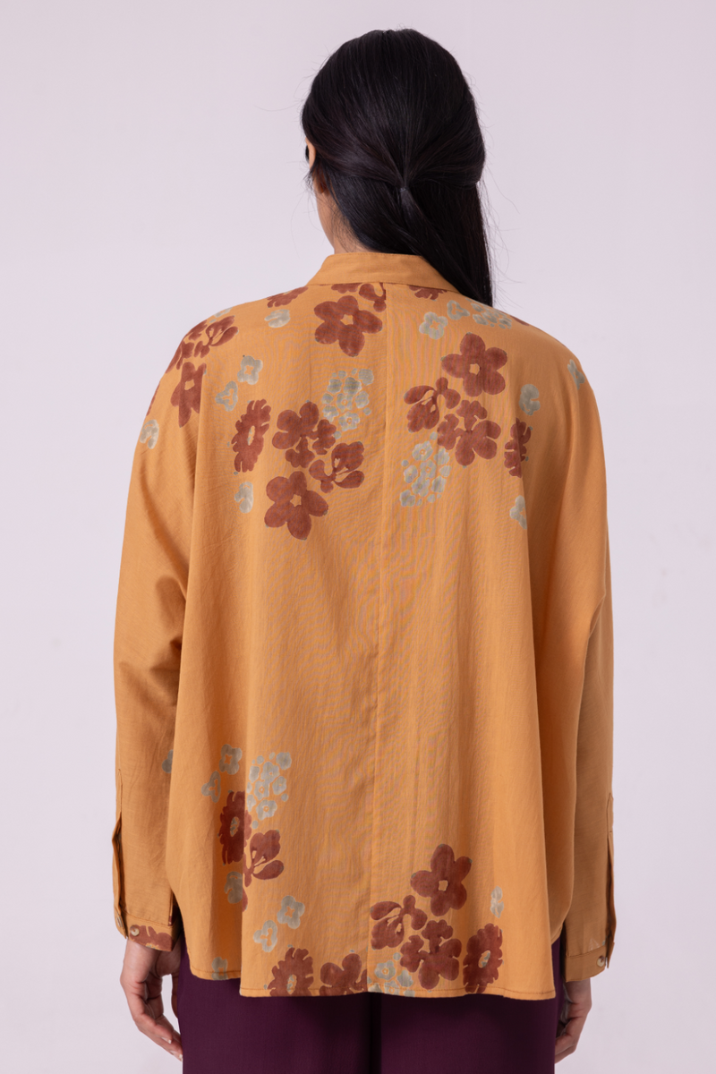 Taro Floral Hand Printed Top cotton by The Summer House in rust color for women in Singapore