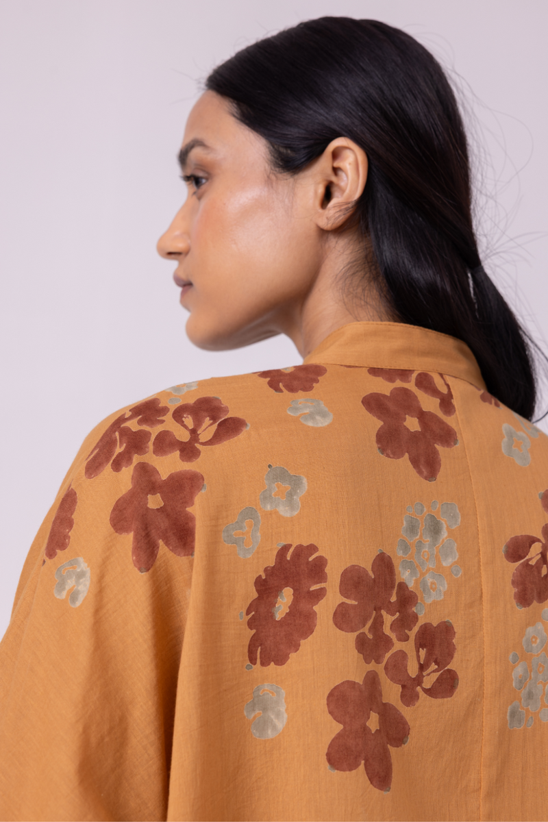 Taro Floral Hand Printed Top cotton by The Summer House in rust color for women in Singapore