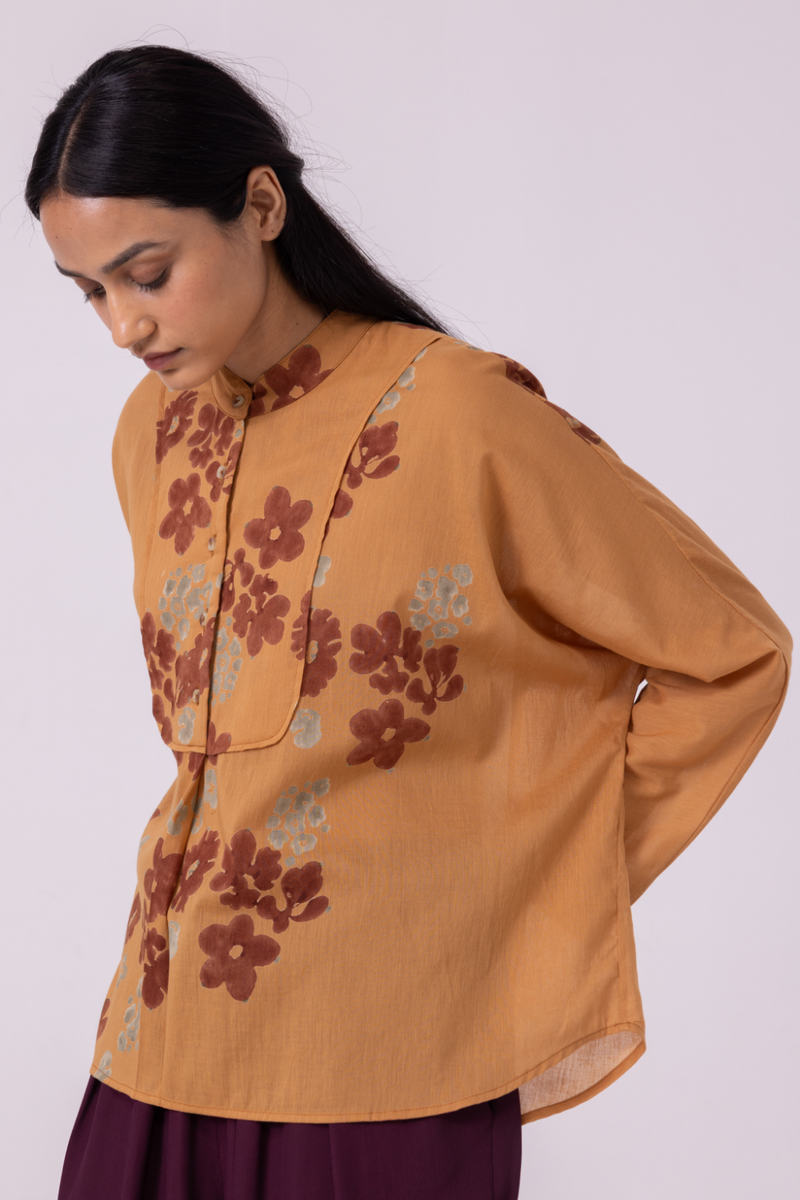 Taro Floral Hand Printed Top cotton by The Summer House in rust color for women in Singapore