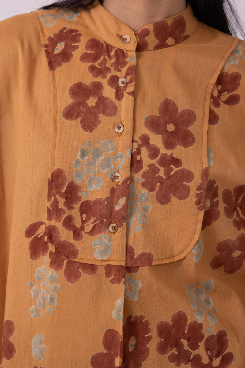 Taro Floral Hand Printed Top cotton by The Summer House in rust color for women in Singapore