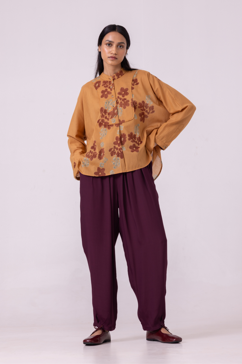 Taro Floral Hand Printed Top cotton by The Summer House in rust color for women in Singapore