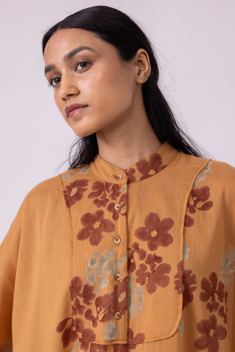 Taro Floral Hand Printed Top cotton by The Summer House in rust color for women in Singapore
