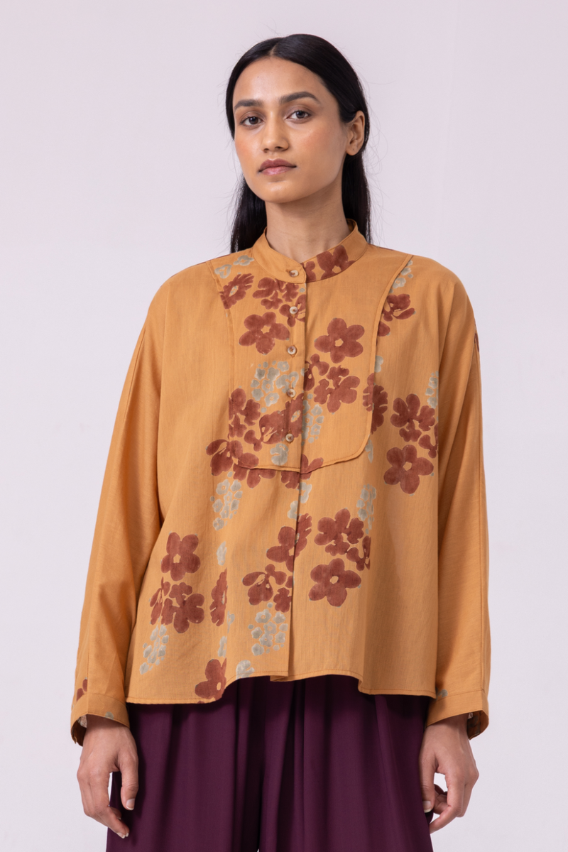 Taro Floral Hand Printed Top cotton by The Summer House in rust color for women in Singapore