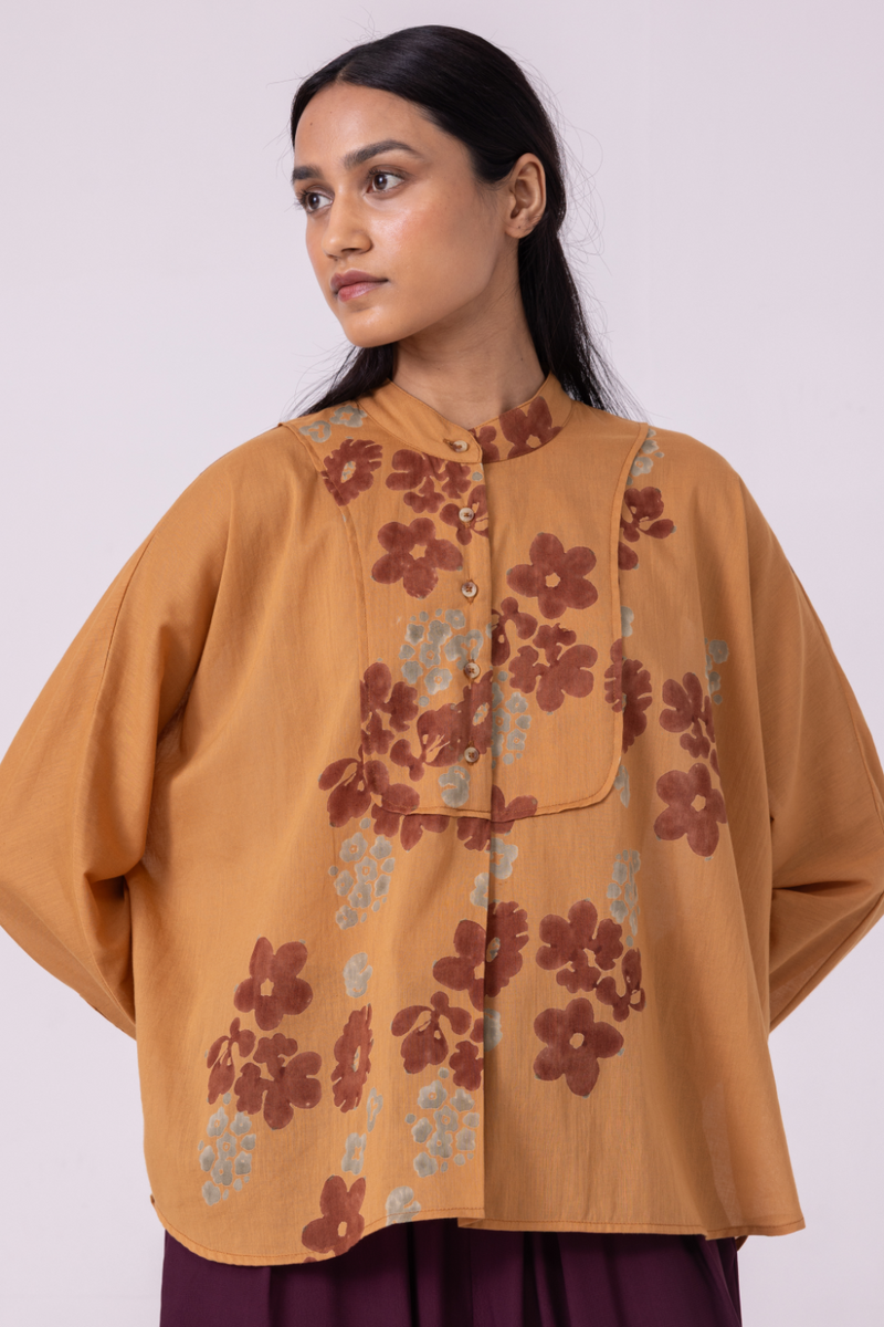 Taro Floral Hand Printed Top cotton by The Summer House in rust color for women in Singapore