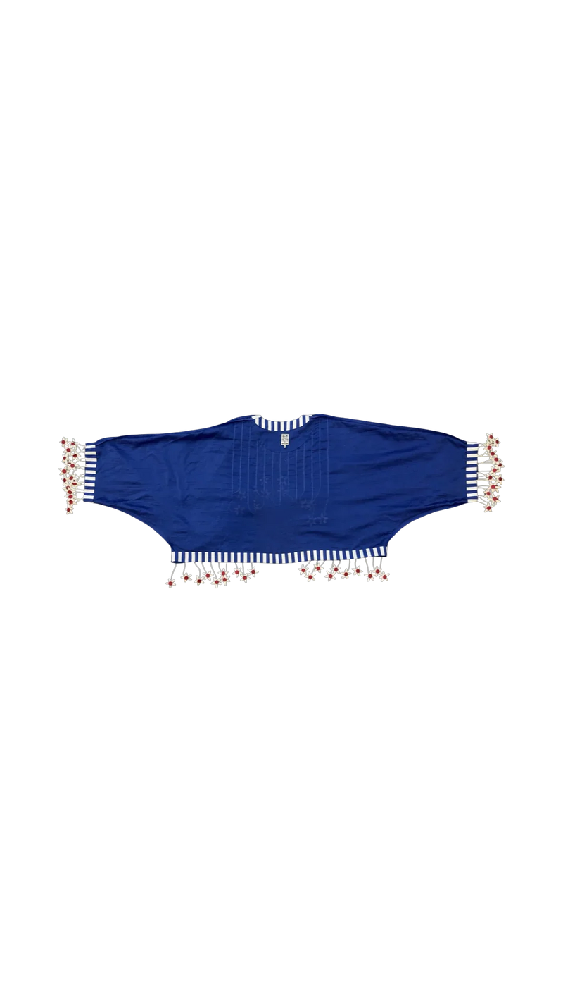 Tass Moma Jacket-Blue and White chanderi jacket/overlay by Ka-Sha in blue for women in Singapore