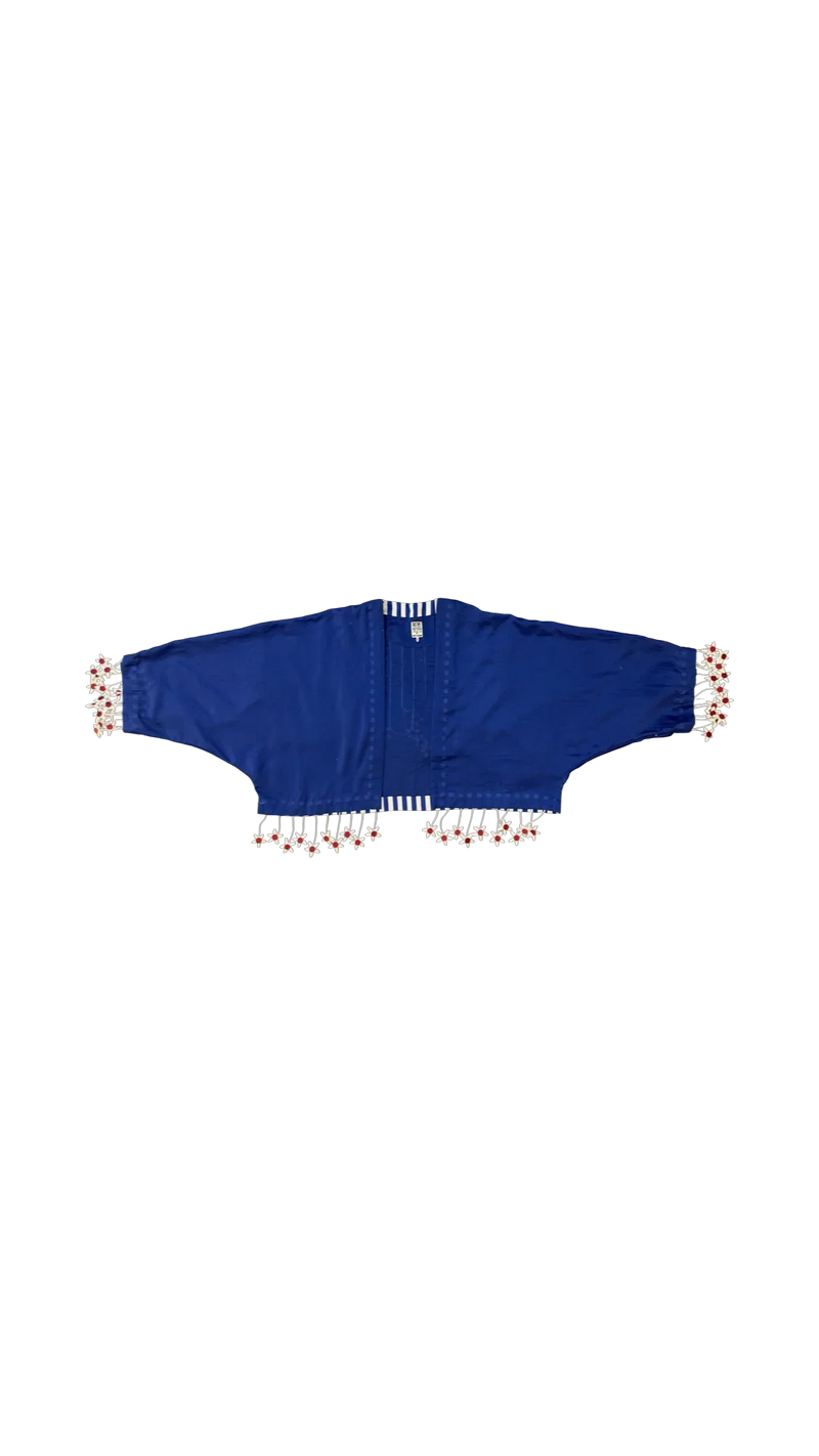 Tass Moma Jacket-Blue and White chanderi jacket/overlay by Ka-Sha in blue for women in Singapore