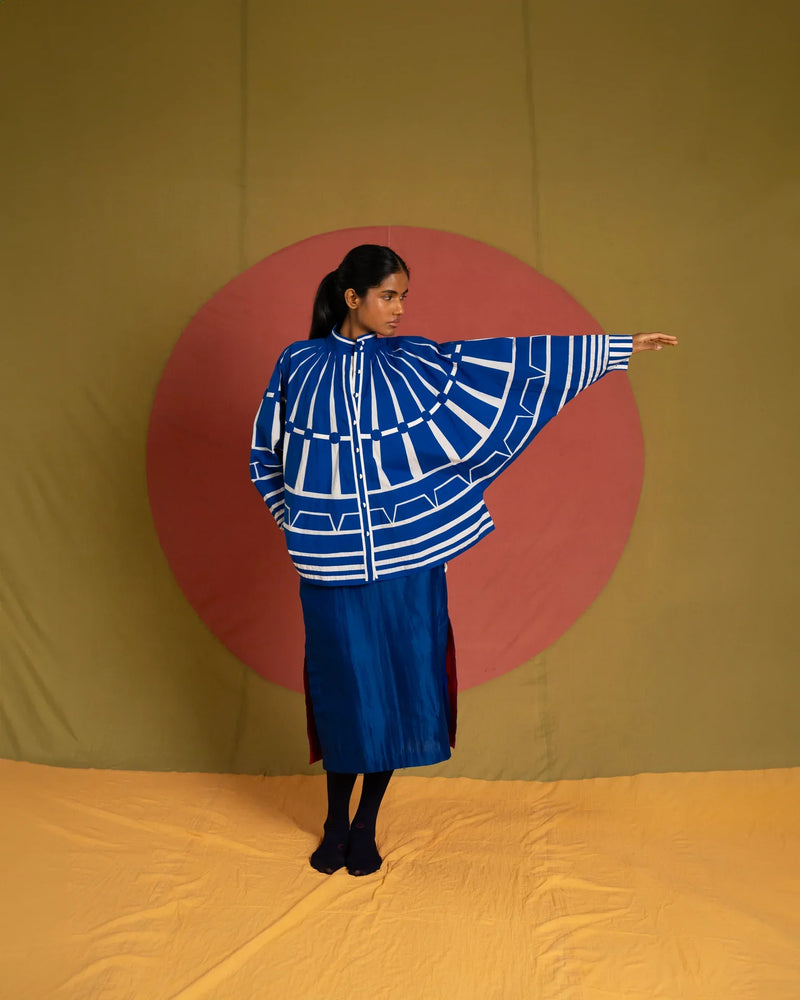 Tass Skirt-Blue chanderi skirt by Ka-Sha in blue for women in Singapore