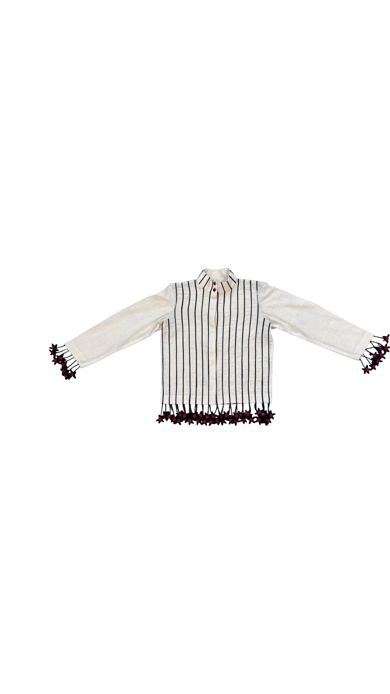 Tass Thakur Jacket-Black and White cotton jacket/overlay by Ka-Sha in white for women in Singapore