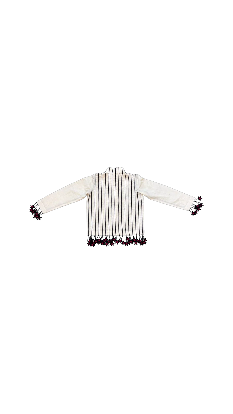Tass Thakur Jacket-Black and White cotton jacket/overlay by Ka-Sha in white for women in Singapore