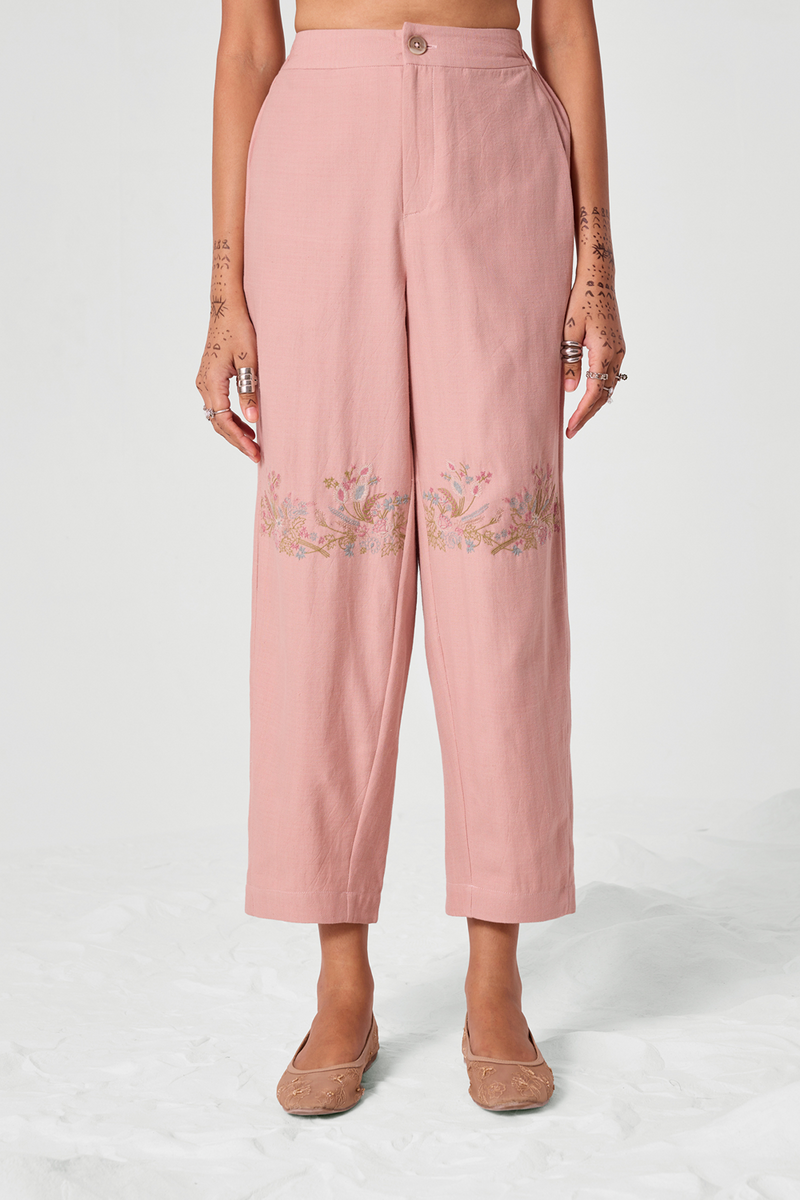 Tatejima Handwoven Embroidered Pink Pants