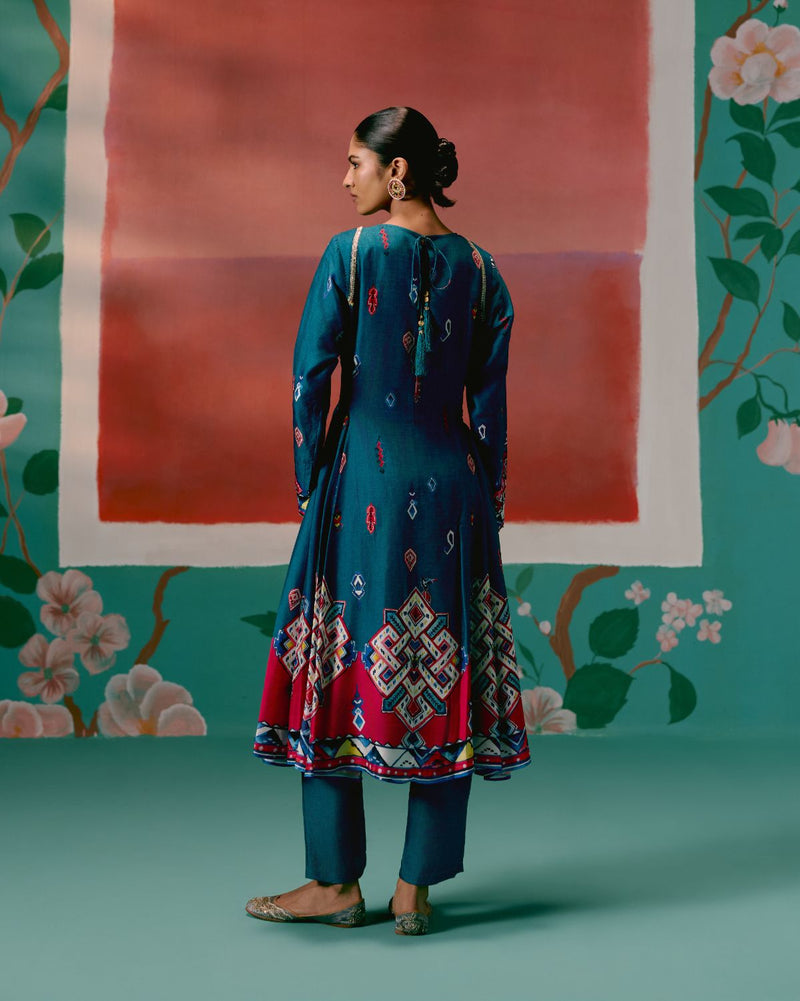 Teal Aztec Anarkali Set Buy Teal Aztec Anarkali Set from C&W | Kurta/Kurta Sets for Women by Label Mogra in teal color for women in Singapore