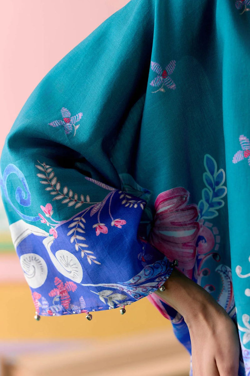 Teal Paisley Kaftan Set (Short)