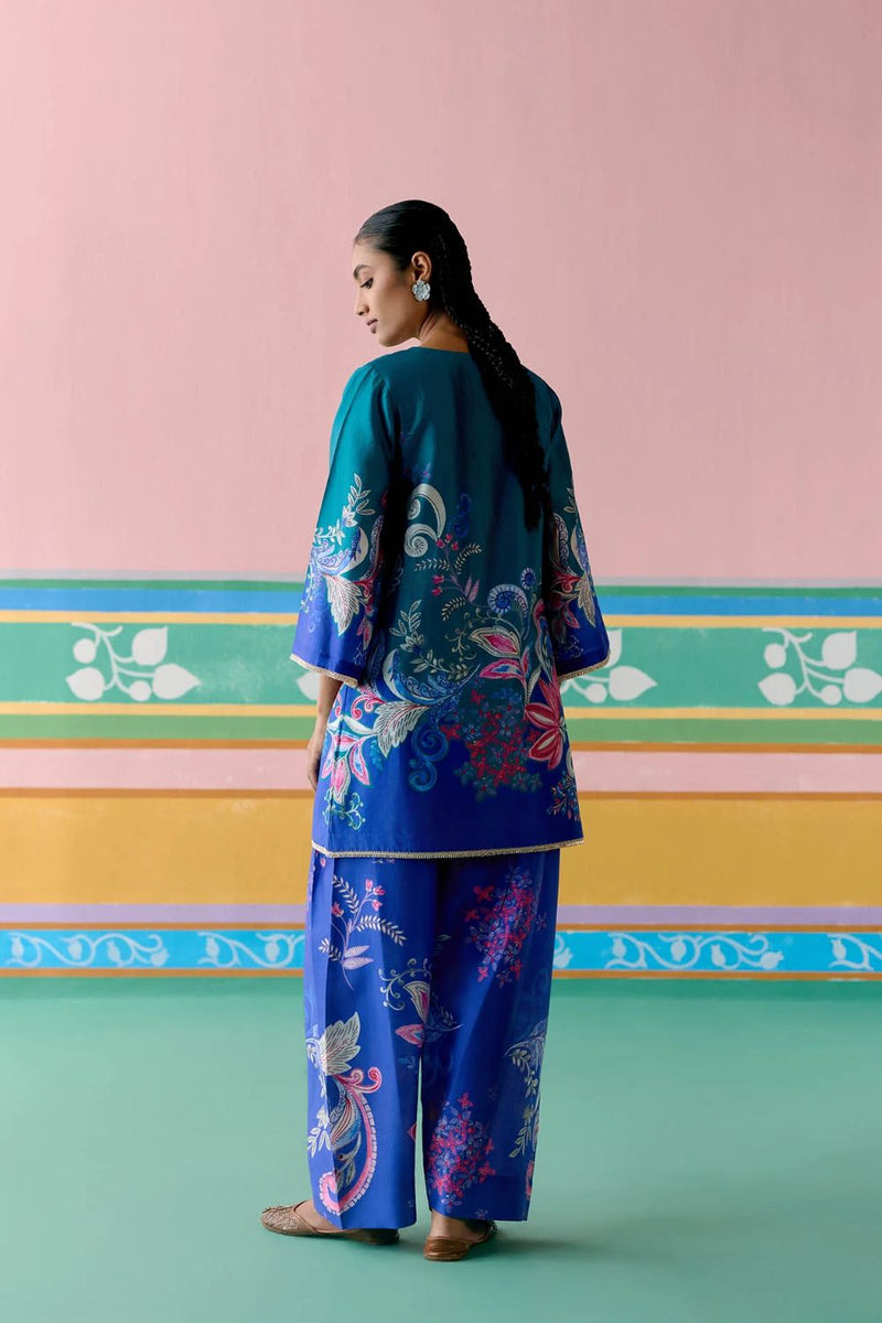 Teal Paisley Square Neck Kurta Set chanderi Buy Teal Paisley Square Neck Kurta Set from C&W | Light Kurta Sets for Women by Label Mogra in teal color for women in Singapore