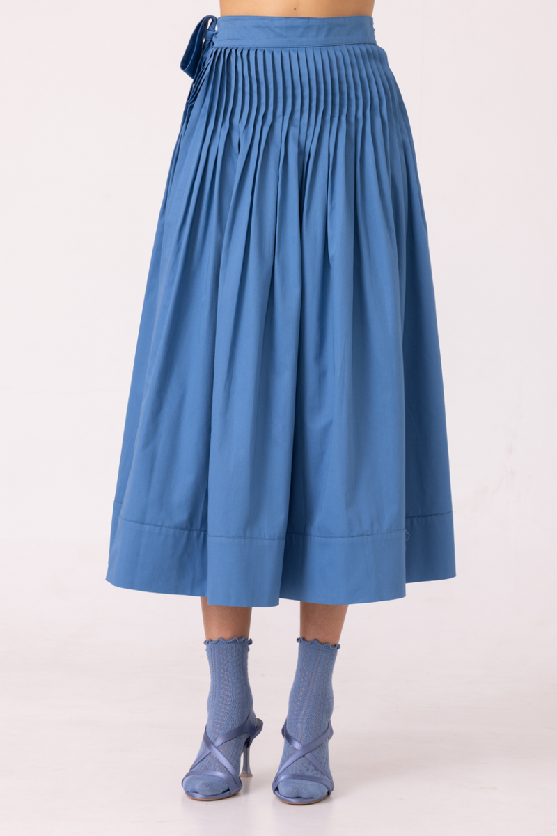 Tereza Blue Pleated Wrap Skirt cotton by The Summer House for women in Singapore