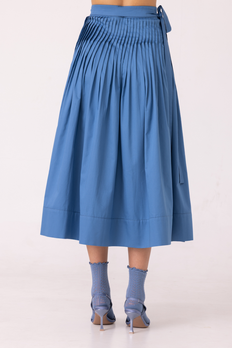 Tereza Blue Pleated Wrap Skirt cotton by The Summer House for women in Singapore