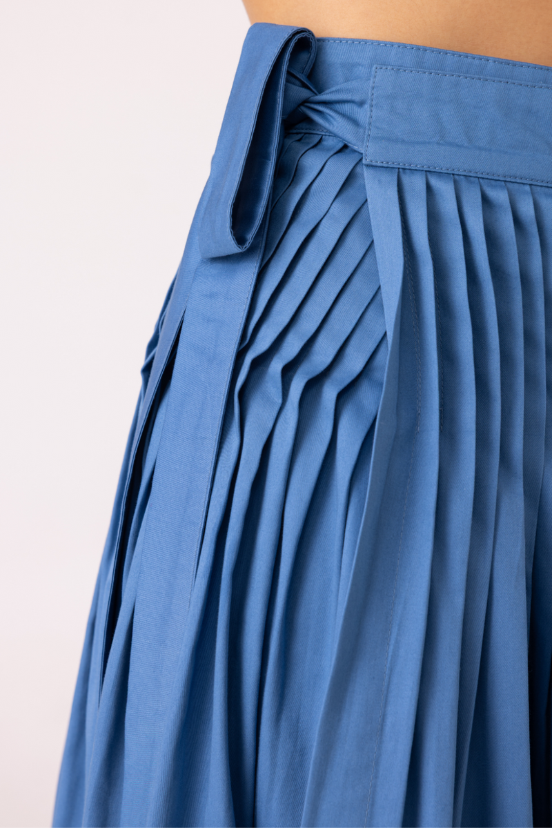 Tereza Blue Pleated Wrap Skirt cotton by The Summer House for women in Singapore