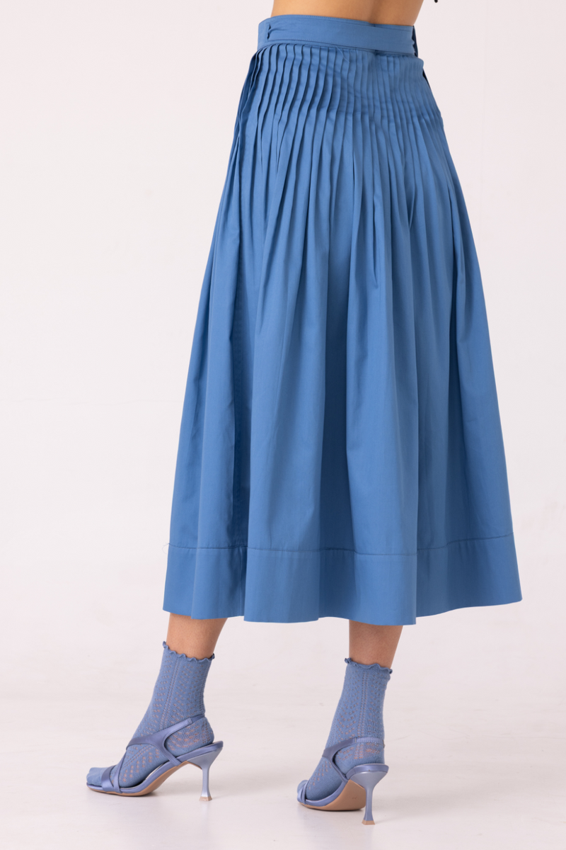 Tereza Blue Pleated Wrap Skirt cotton by The Summer House for women in Singapore