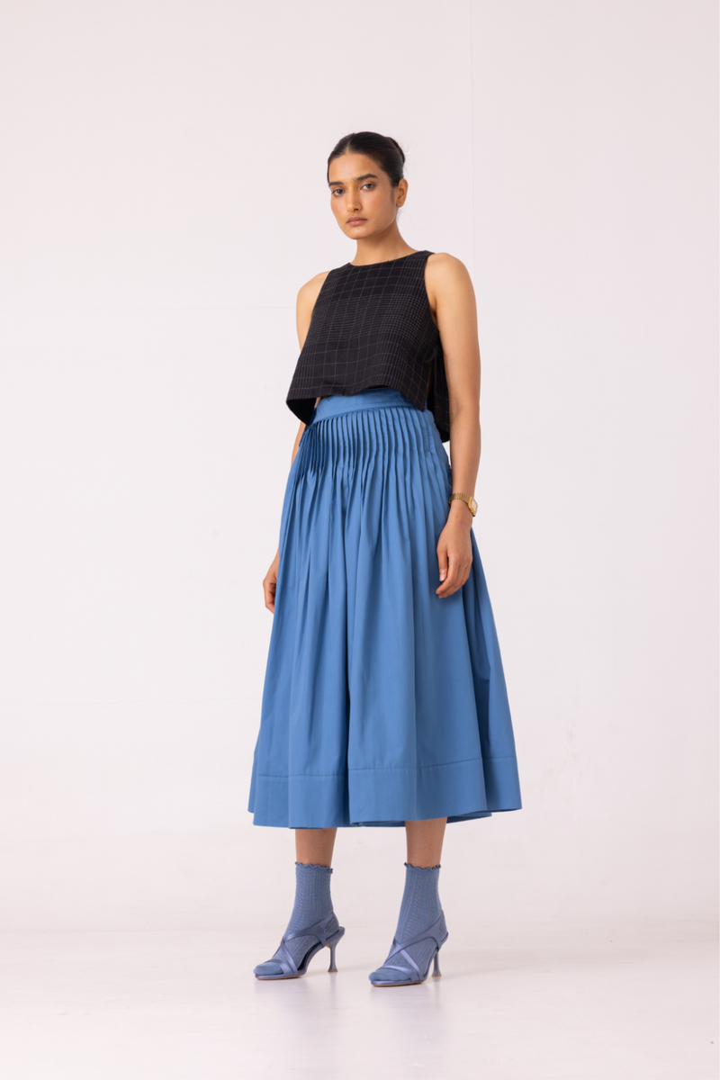 Tereza Blue Pleated Wrap Skirt cotton by The Summer House for women in Singapore