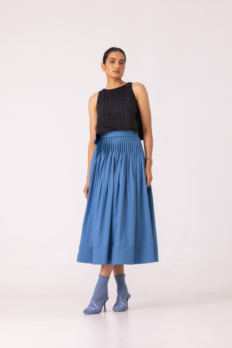 Tereza Blue Pleated Wrap Skirt cotton by The Summer House for women in Singapore