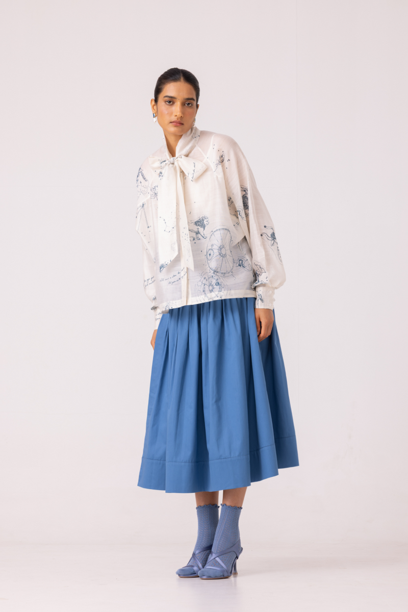 Tereza Blue Pleated Wrap Skirt cotton by The Summer House for women in Singapore