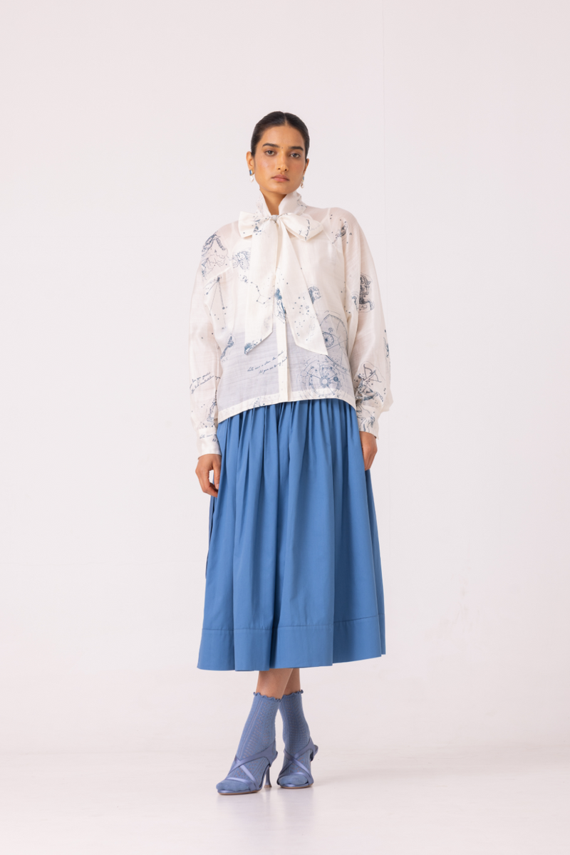 Tereza Blue Pleated Wrap Skirt cotton by The Summer House for women in Singapore