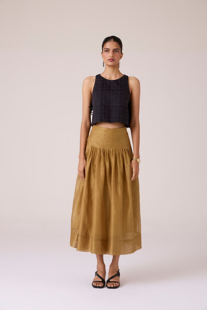 Tereza Yellow Handwoven Wrap Skirt chanderi by The Summer House in yellow color for women in Singapore