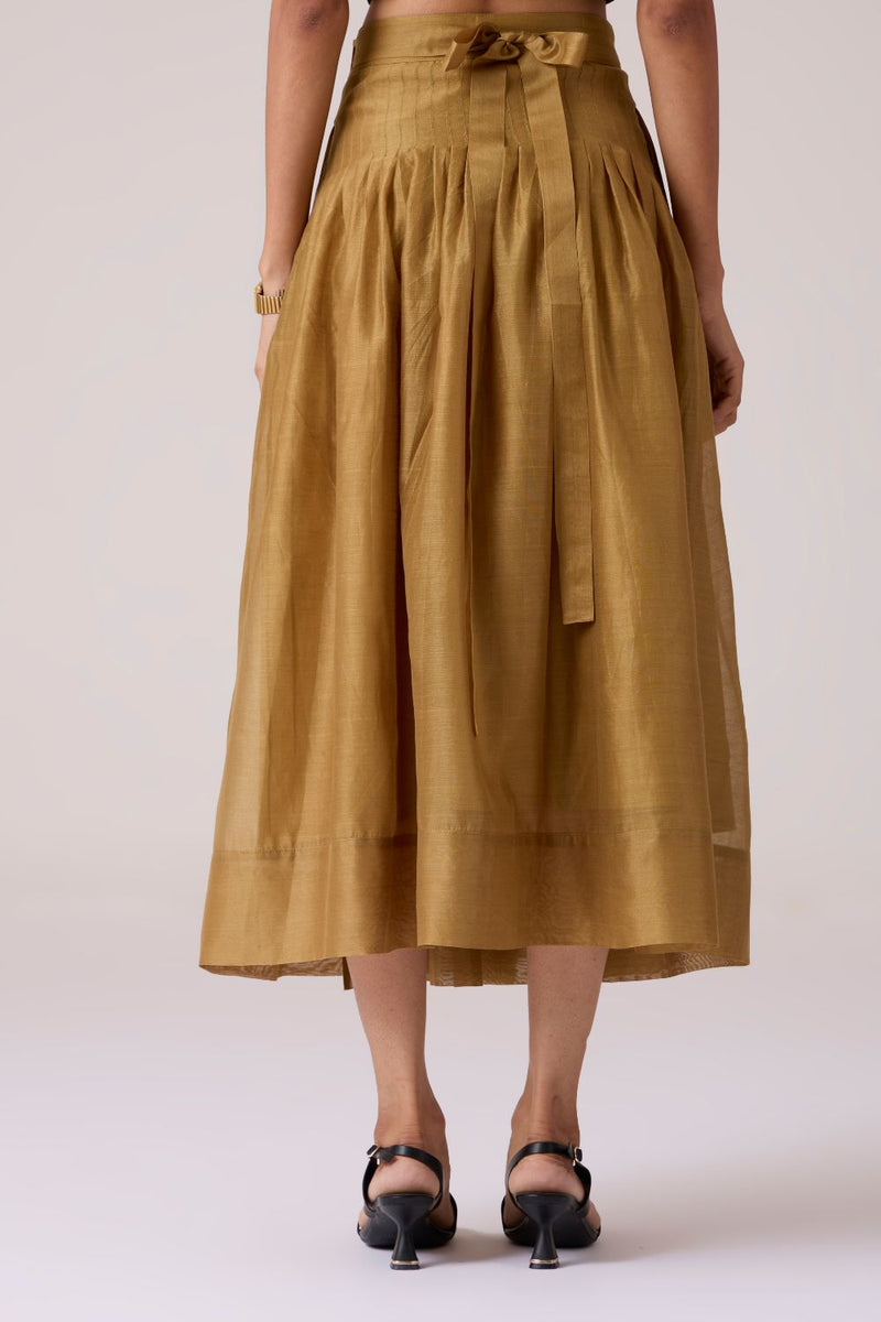 Tereza Yellow Handwoven Wrap Skirt chanderi by The Summer House in yellow color for women in Singapore