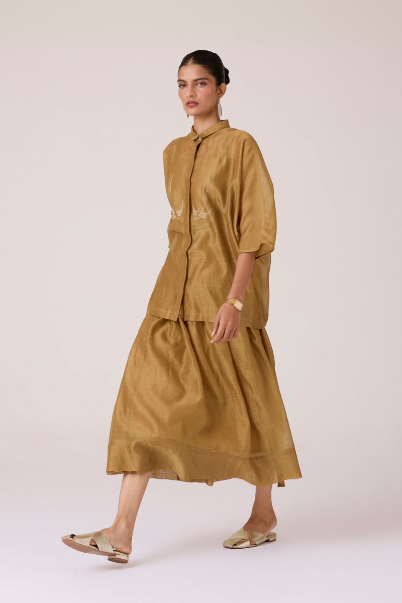 Tereza Yellow Handwoven Wrap Skirt chanderi by The Summer House in yellow color for women in Singapore