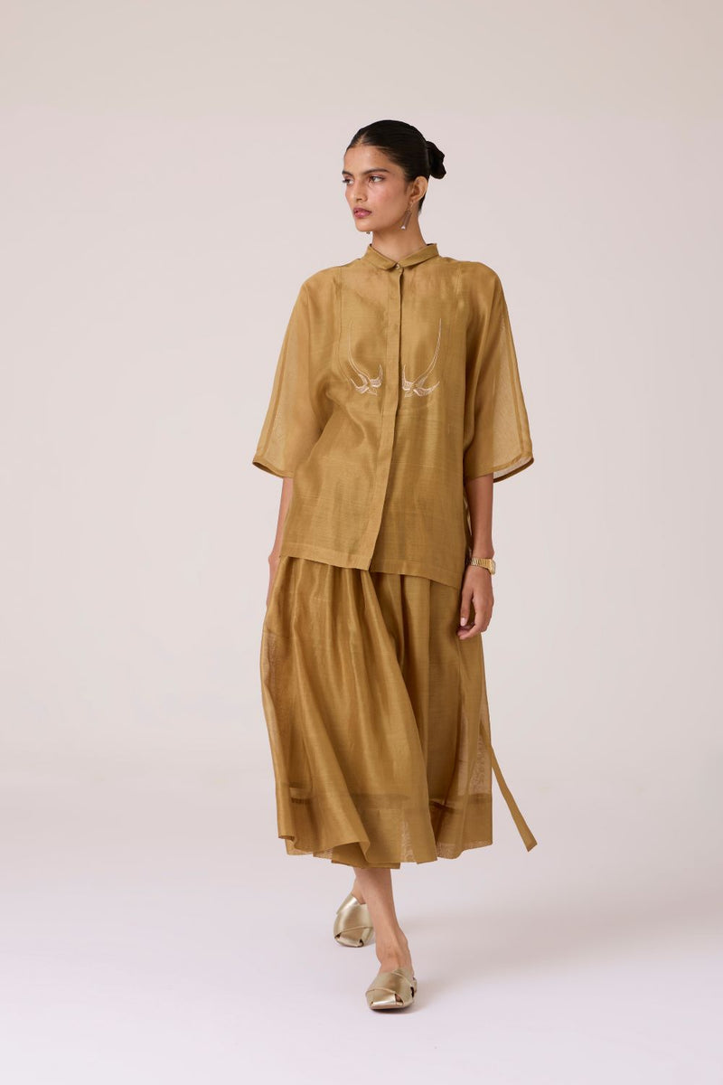 Tereza Yellow Handwoven Wrap Skirt chanderi by The Summer House in yellow color for women in Singapore