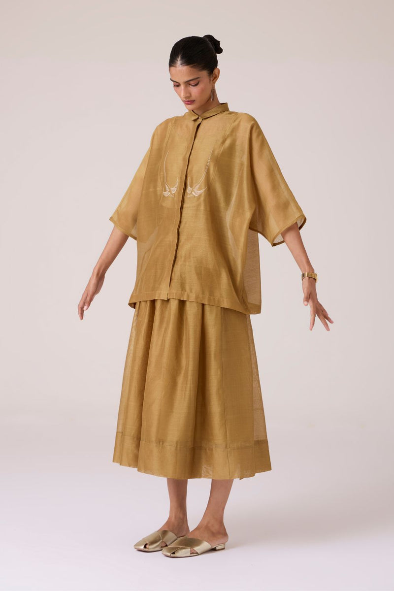 Tereza Yellow Handwoven Wrap Skirt chanderi by The Summer House in yellow color for women in Singapore