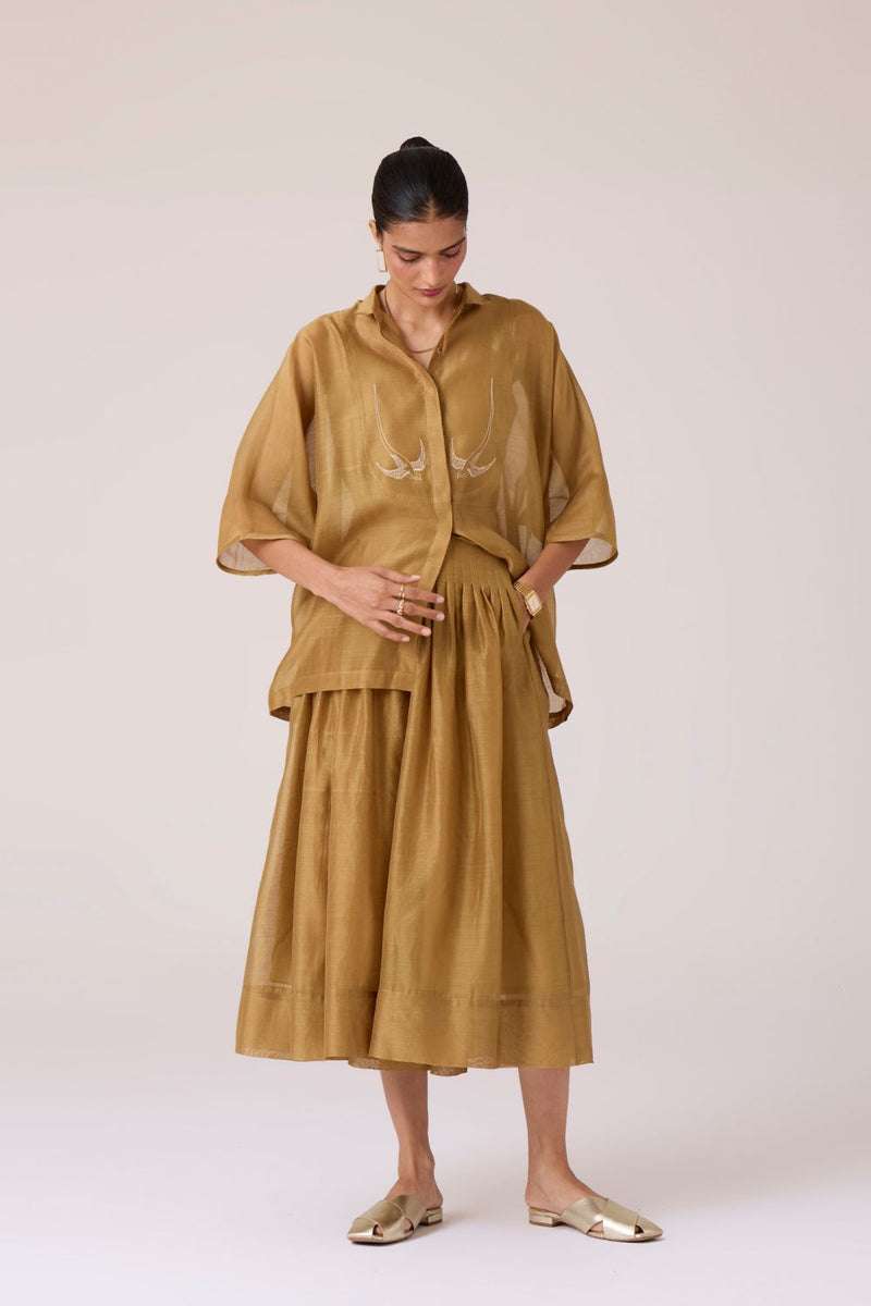 Tereza Yellow Handwoven Wrap Skirt chanderi by The Summer House in yellow color for women in Singapore