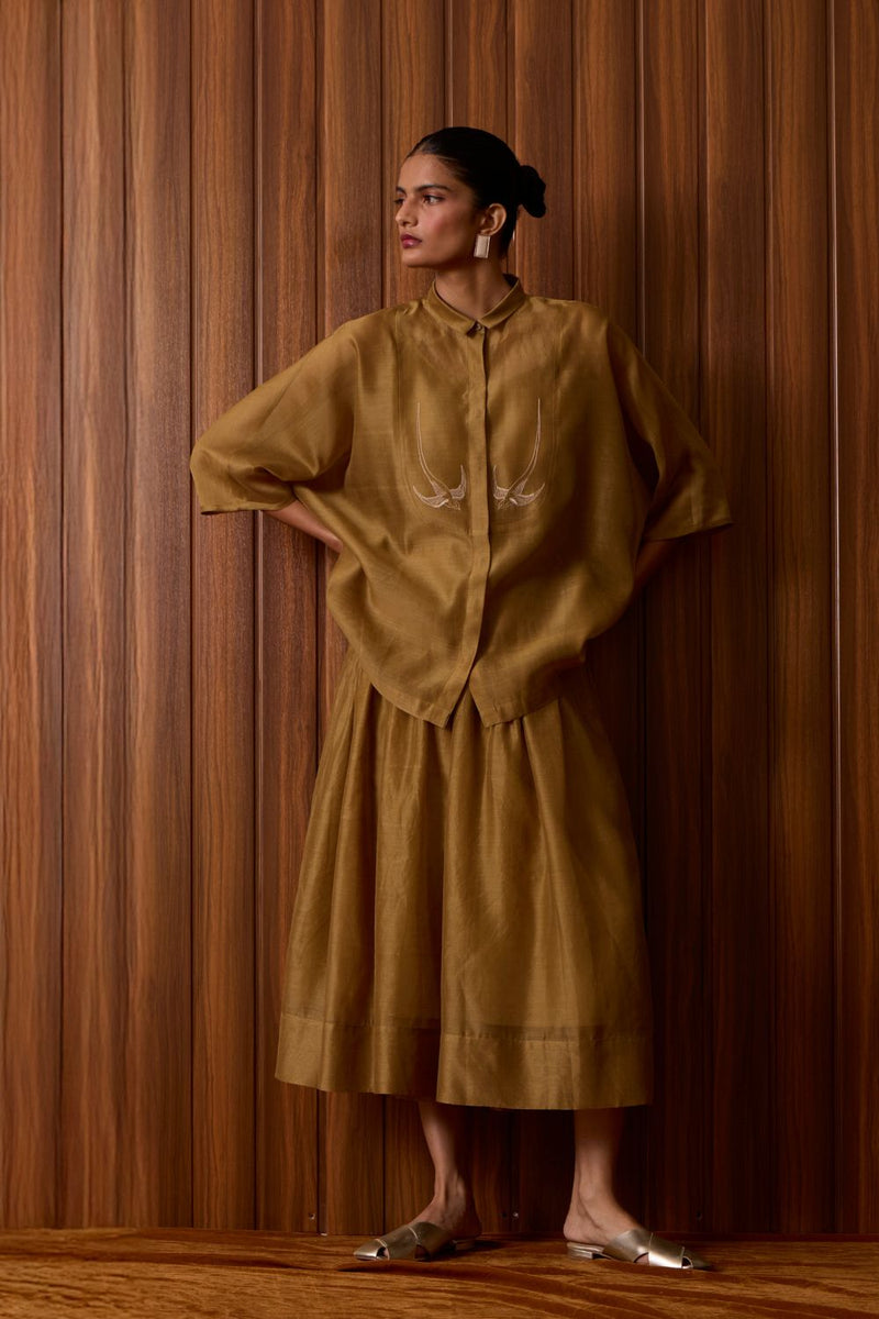 Tereza Yellow Handwoven Wrap Skirt chanderi by The Summer House in yellow color for women in Singapore