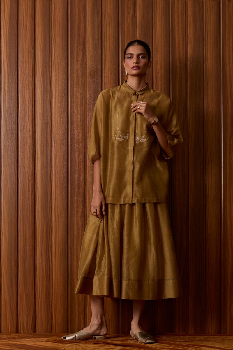 Tereza Yellow Handwoven Wrap Skirt chanderi by The Summer House in yellow color for women in Singapore