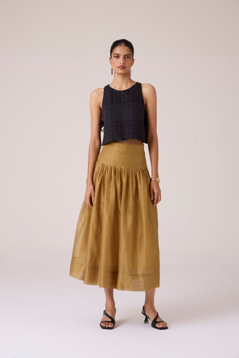 Tereza Yellow Handwoven Wrap Skirt chanderi by The Summer House in yellow color for women in Singapore