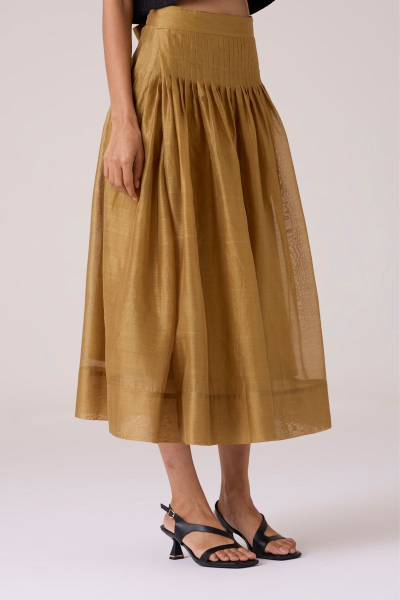 Tereza Yellow Handwoven Wrap Skirt chanderi by The Summer House in yellow color for women in Singapore