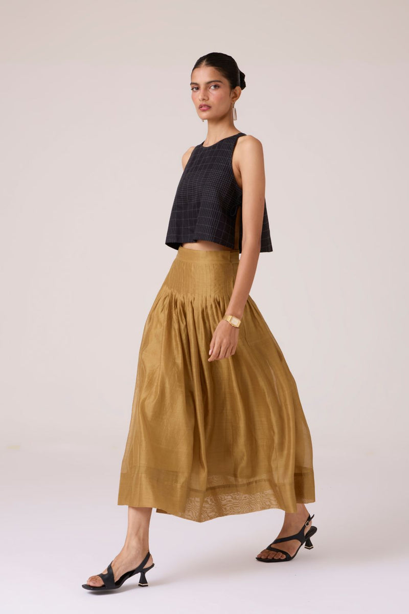 Tereza Yellow Handwoven Wrap Skirt chanderi by The Summer House in yellow color for women in Singapore